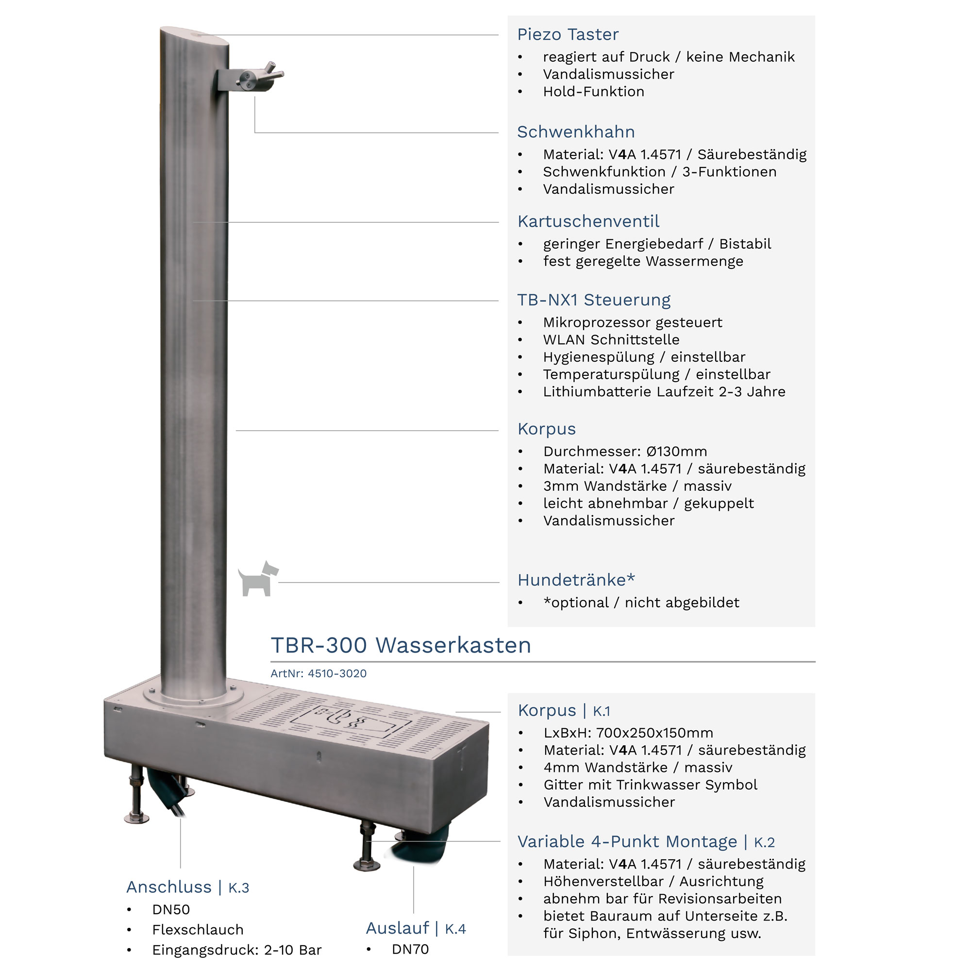 Trinkbrunnen Edelstahl TBR-300 Funktionen